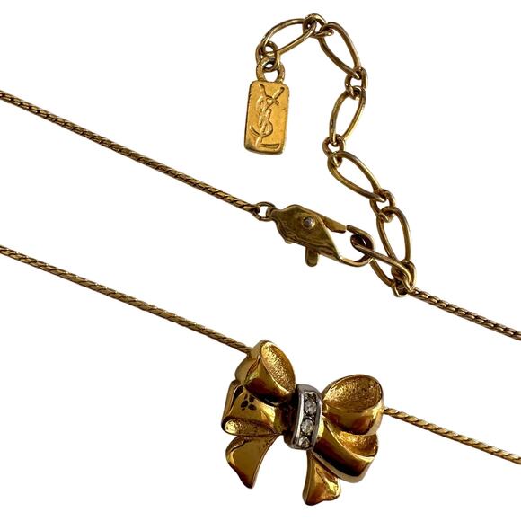 Yves Saint Laurent Gold and Rhinestone Bow Necklace - Picture 10 of 14